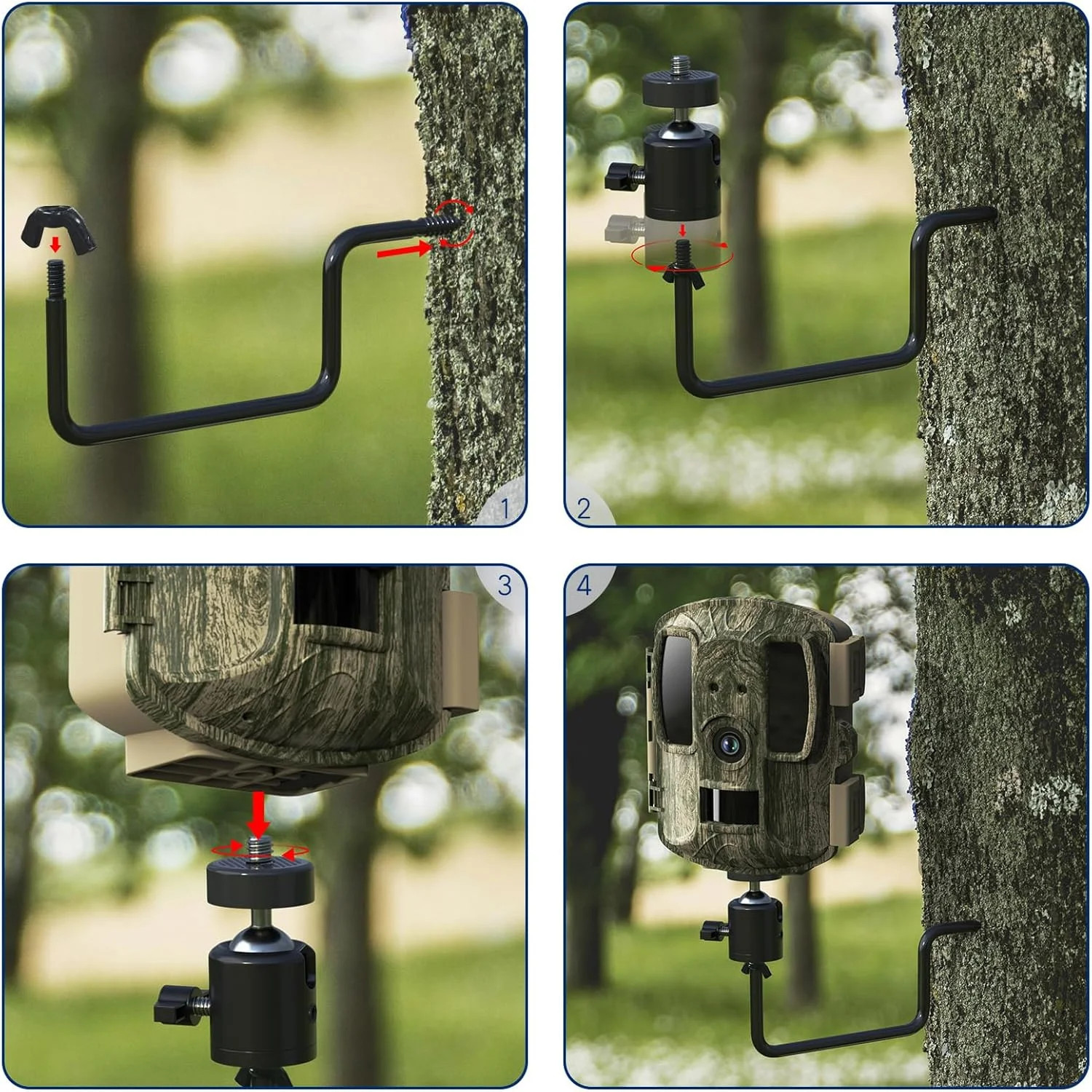 Trail Camera Tree Mount: 360 Degrees Adjustable Game Camera Mount with 1/4 inch