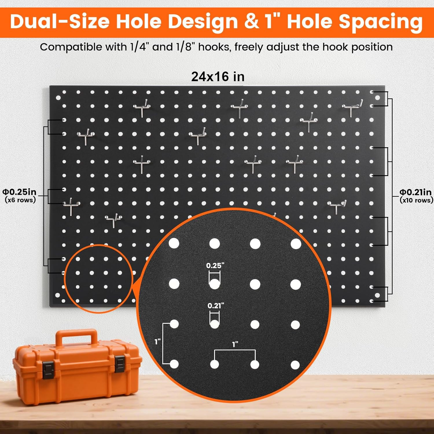 Pegboard, 2 PCS 24"×16" Metal Peg Board Panels Black Modular Wall Organizer Kit