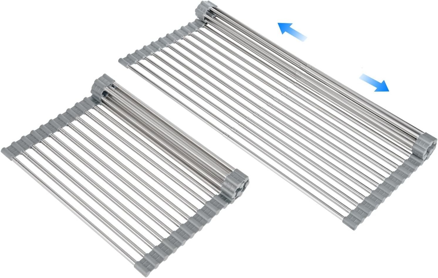 Large Expandable Roll Up Dish Drying Rack Heat-Resistant Dish Drainer Stainless