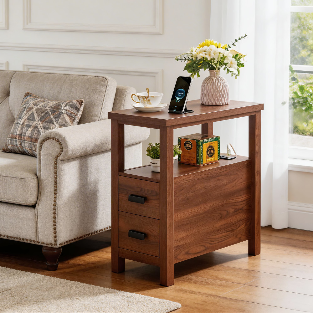 End Table with Charging Station,Side Tables with USB Ports & Outlets,Side Table