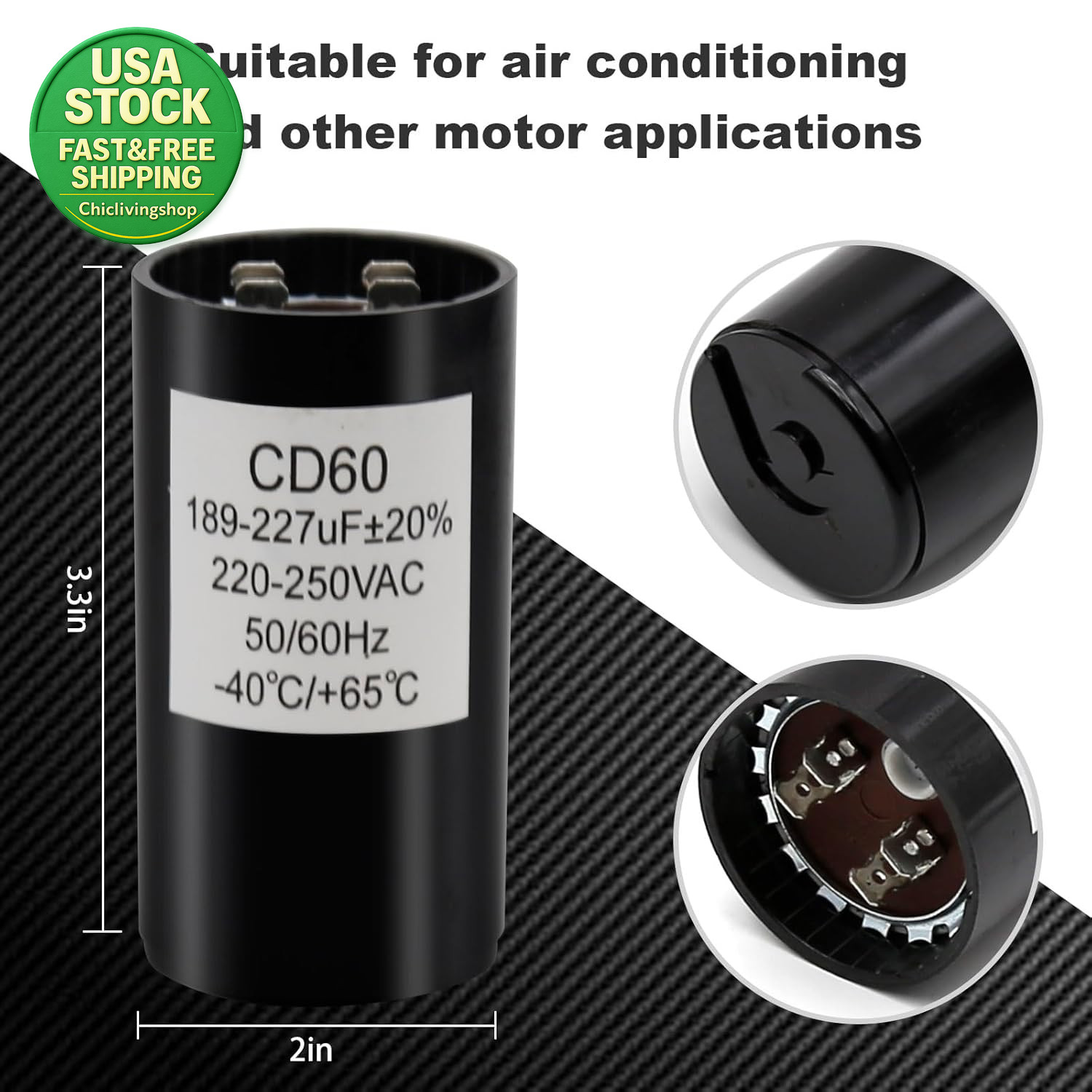 A C Start Capacitor 189-227 Uf 220-250VAC round Durable Electric Motor