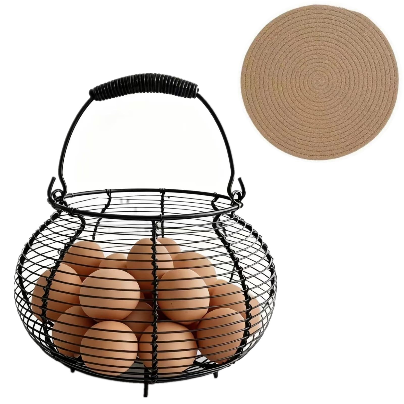 Cesta de alambre para huevos con asa, soporte de metal para huevos de cocina