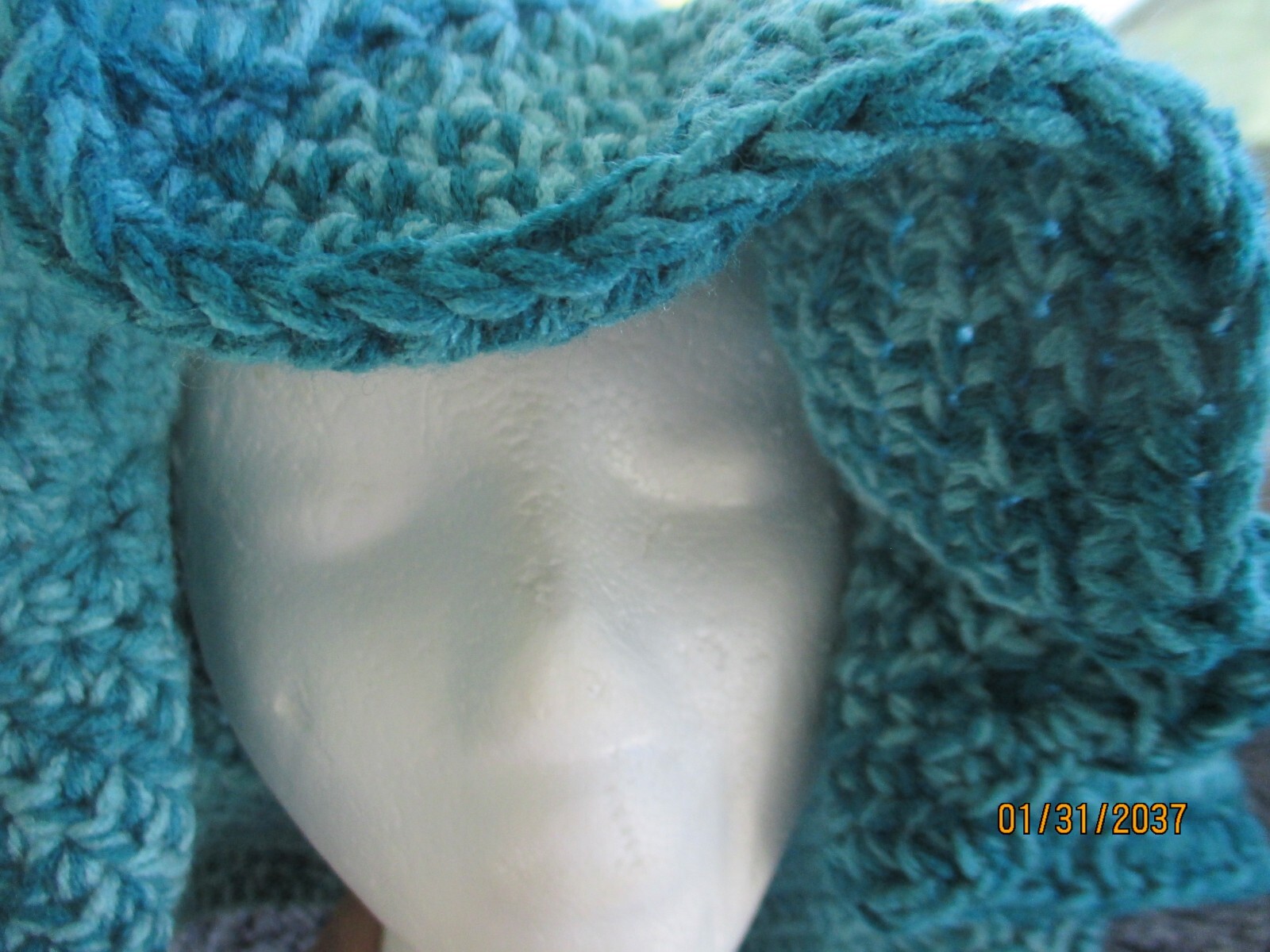 Crocheted Bucket Hat Shades of  Bright TURQUOISE Floppy Brim Acrylic Adult Size