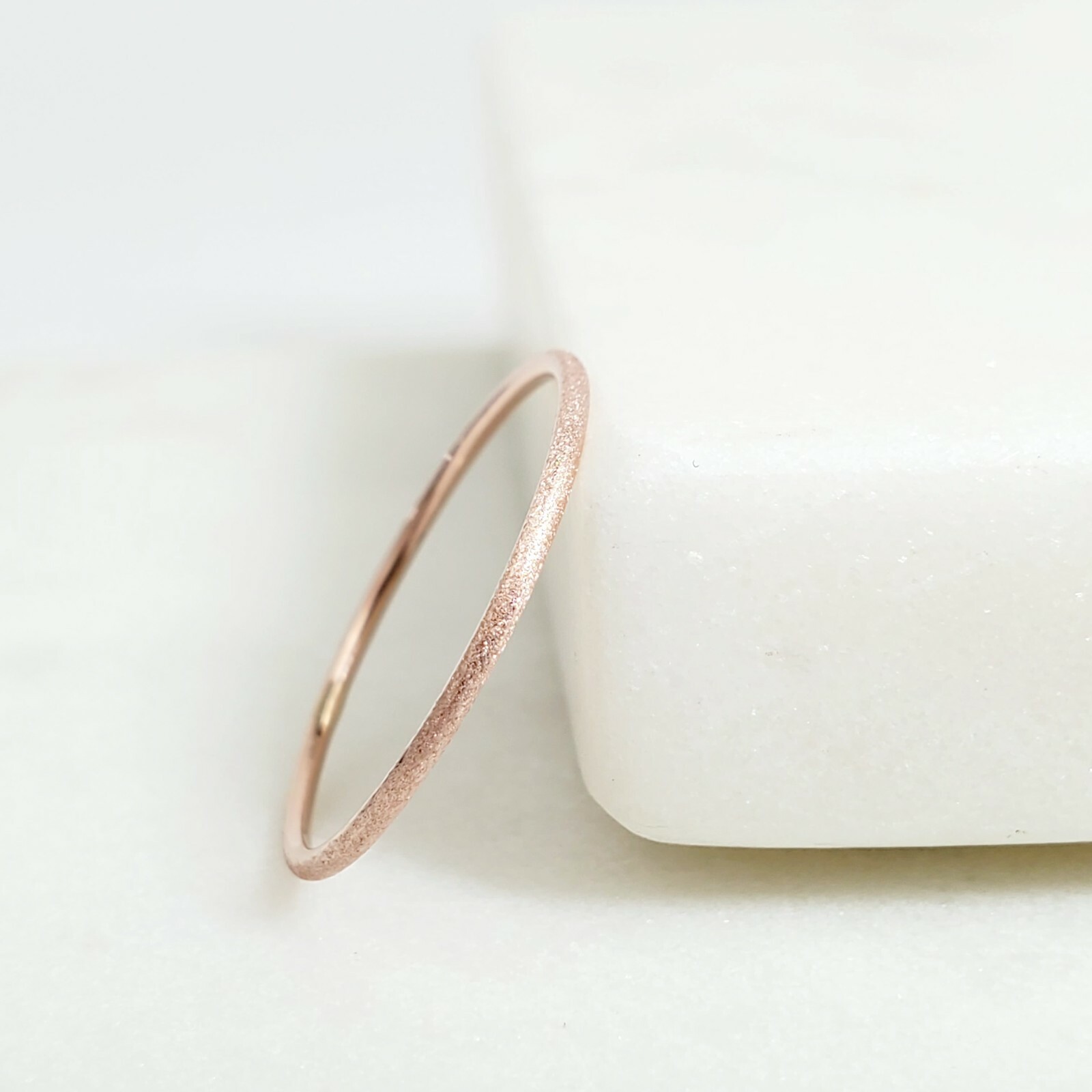 14k Solid Gold Matte Stackable Ring, Yellow, White or Rose Gold Brushed Rings