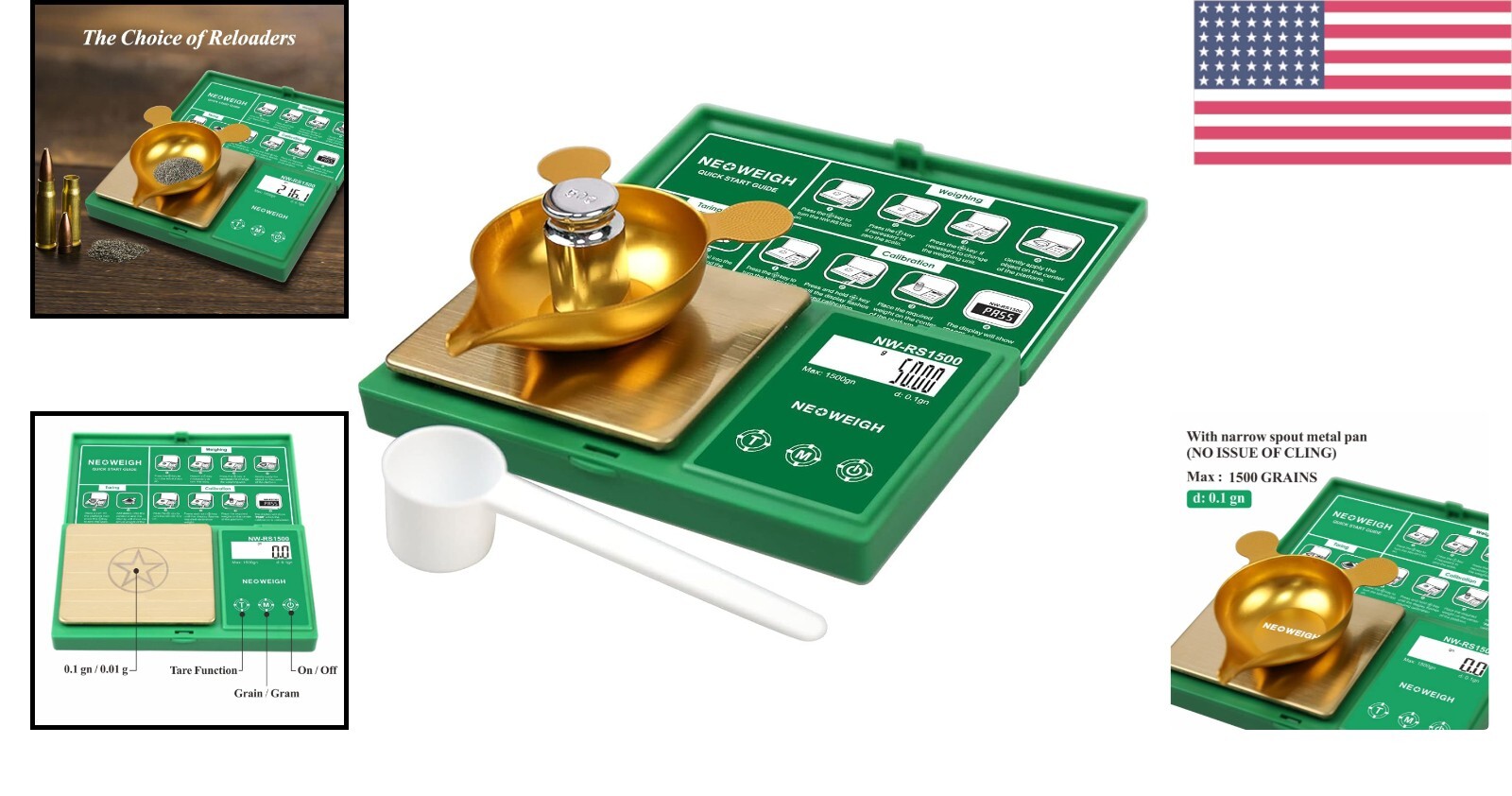 Compact Reloading Scale - 1500 Grains x 0.1 gn with Calibration Weight & Scoop