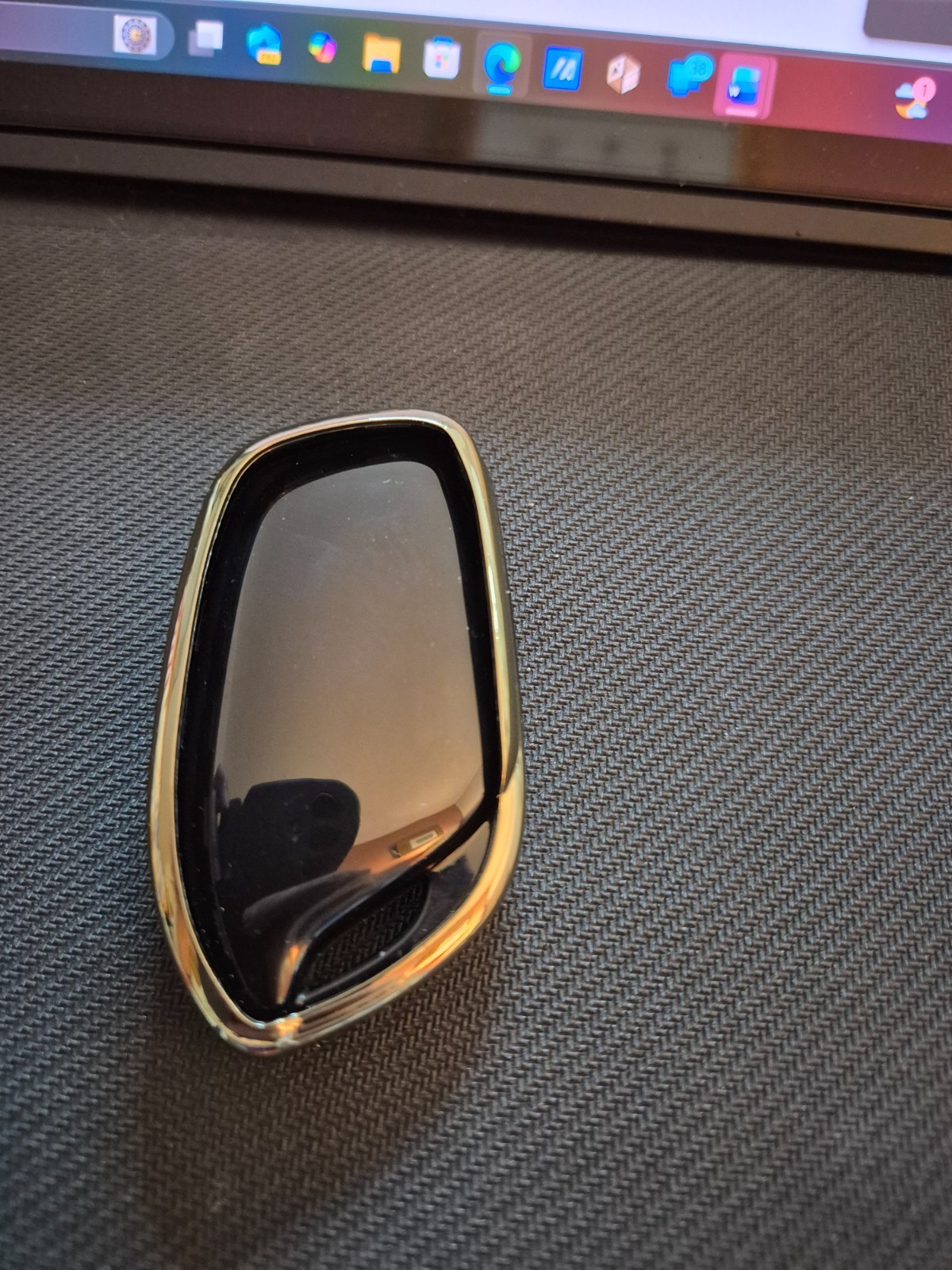 TPU 3 BUTTON CAR REMOTE KEY FOB CASE - BLACK WITH GOLD EDGING