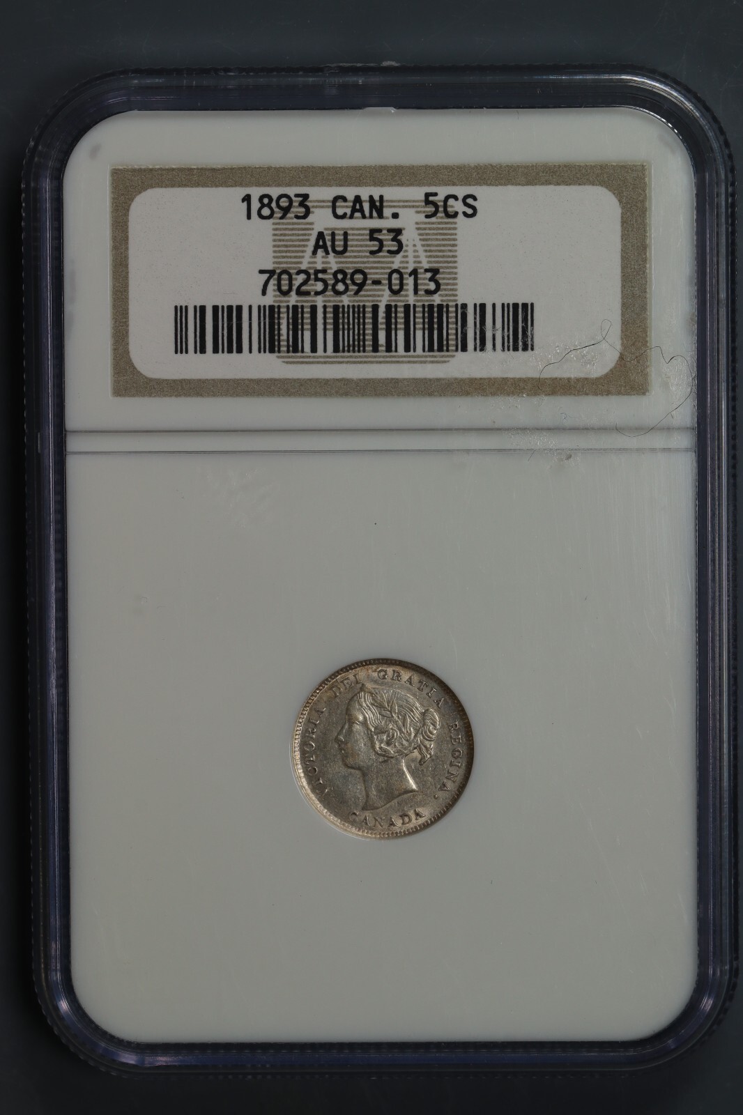 1893 5C CANADA 5 CENT SILVER VICTORIA HEAD NGC AU53 ABOUT UNC SLAB-116