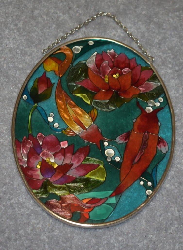 #8264 GOLDFISH MEDIUM OVAL HAND PAINTED GLASS DECOR 7" X 5.5"