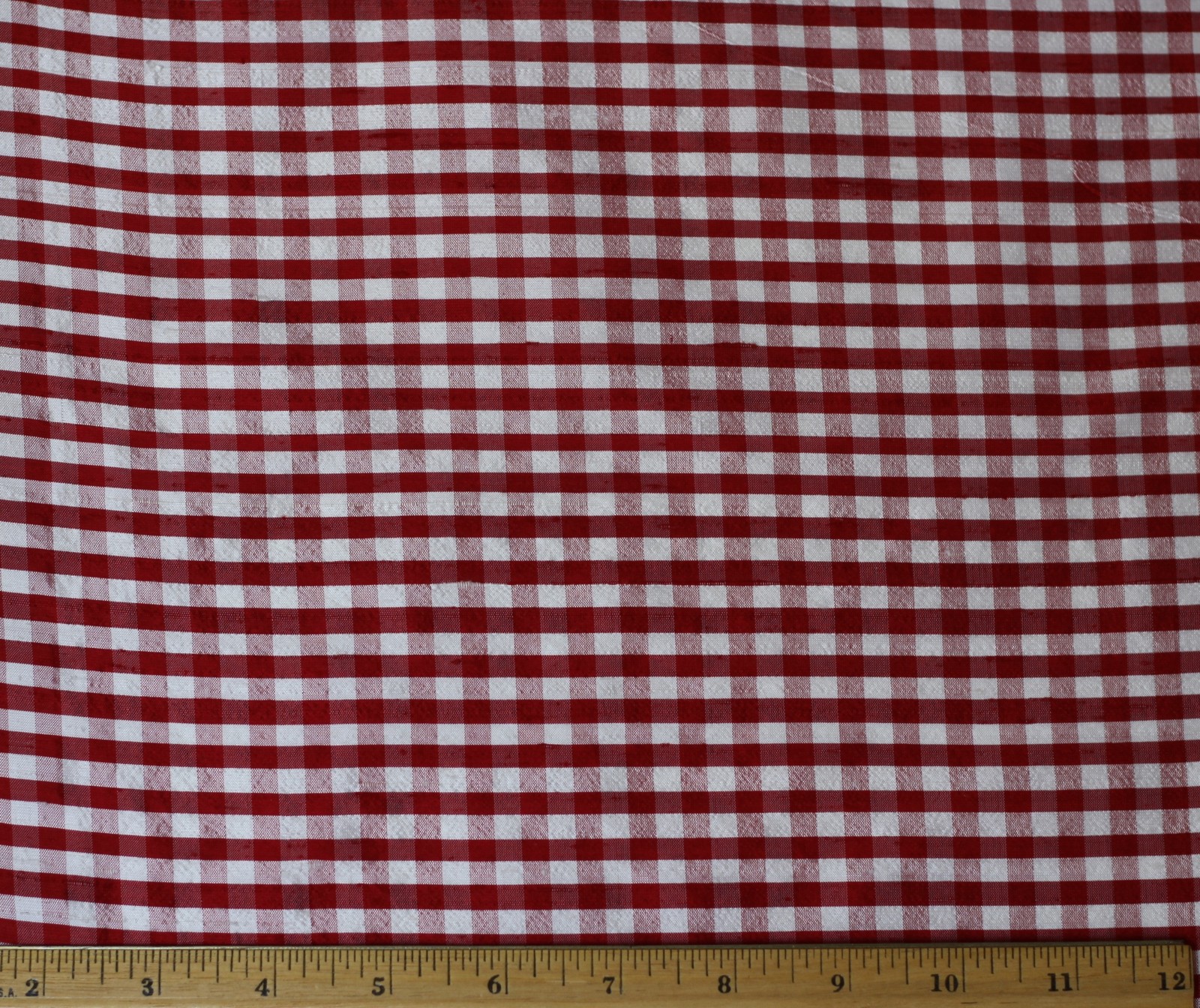 Red/White Dupioni Checks 100% Silk Fabric 44" Wide, By The Yard (SD-624A)