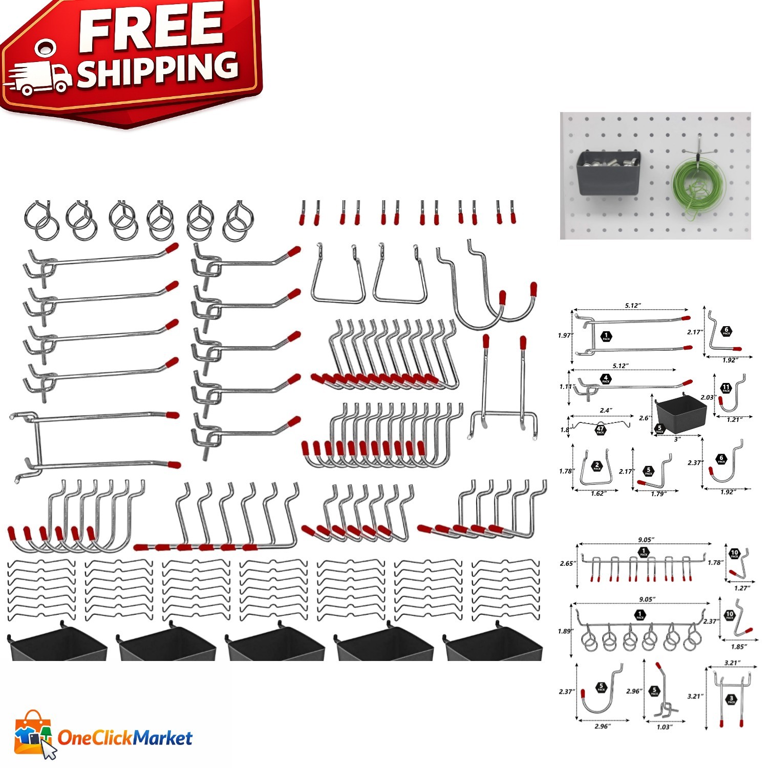 114-Piece Metal Pegboard Hooks Set for Elegant Tool Organization & Storage