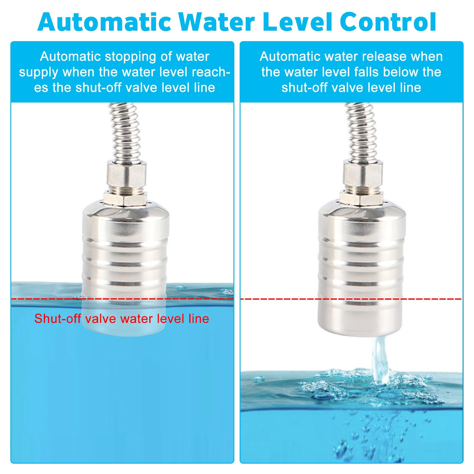 2 Pack Float Valve - 1/2'' to 3/4'' Stainless Steel Automatic Water Level Con...