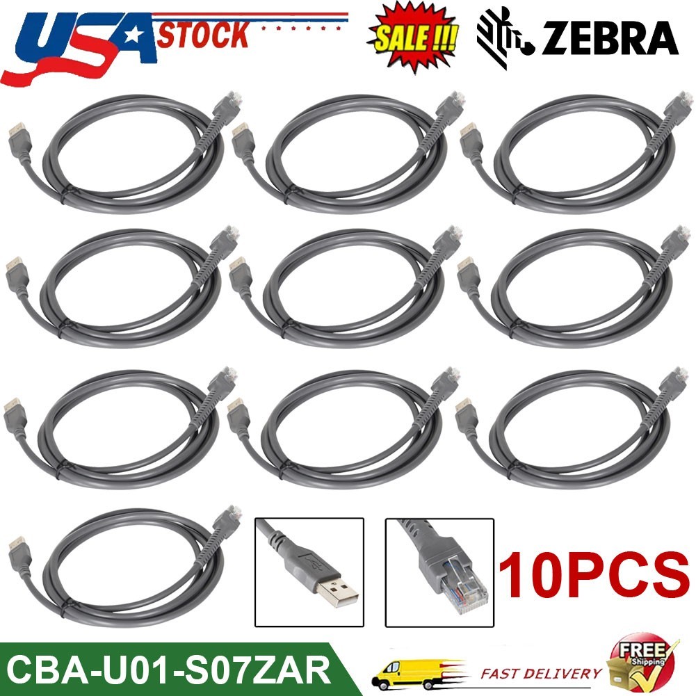 10x For Symbol LS2208 LS4208 LS1203 Barcode Scanner USB Cable CBA-U01-S07ZAR