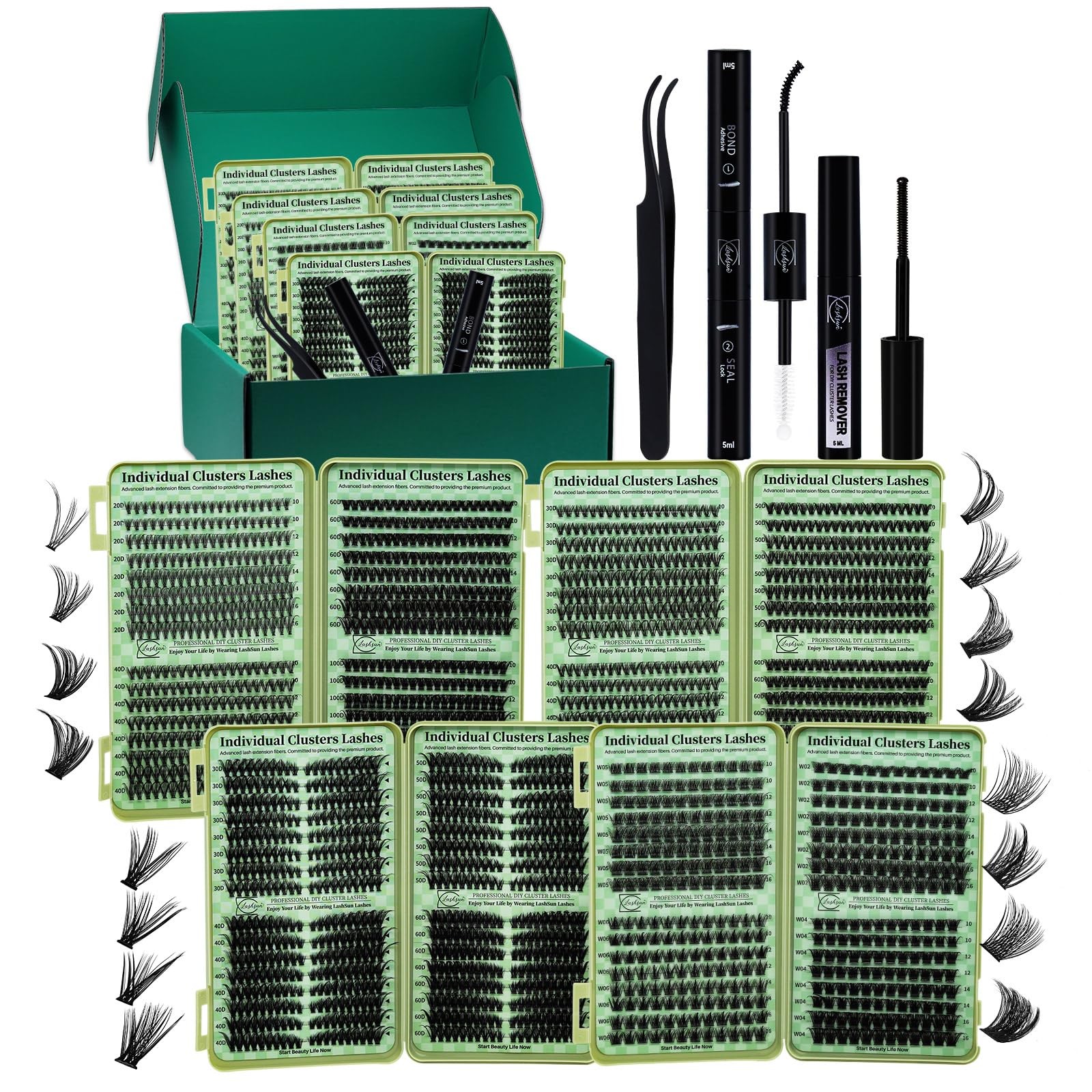 LASHSUN Lash Clusters Kit Wispy Eyelash 2304PCS 4 Boxes Kit-1