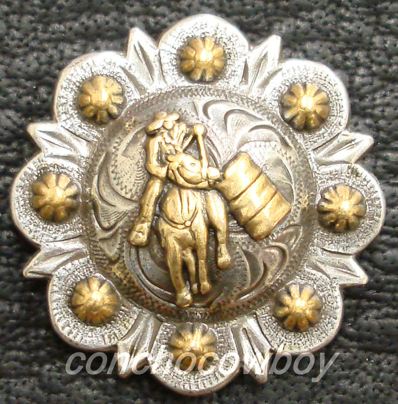 Set of 6 WESTERN HORSE TACK GOLD BARREL RACER BERRY CONCHOS 1" screw back