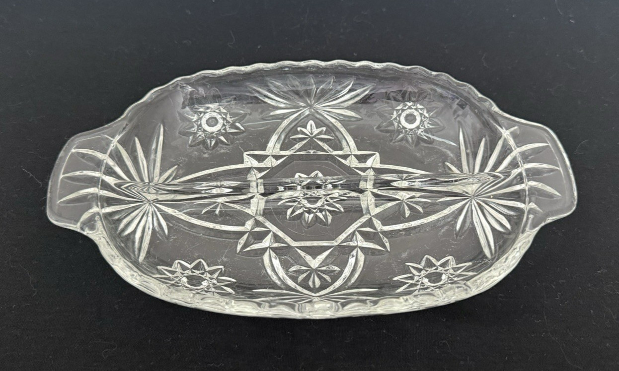 Anchor Hocking Divided Relish Dish Star of David Prescut Crystal Glass Vintage