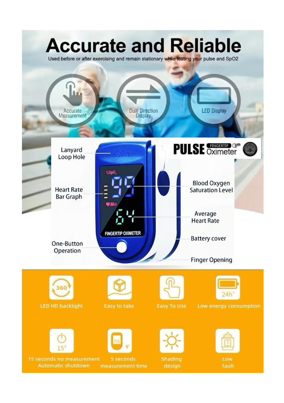 Finger Tip Pulse Oximeter LED Meter For Hospital Household
