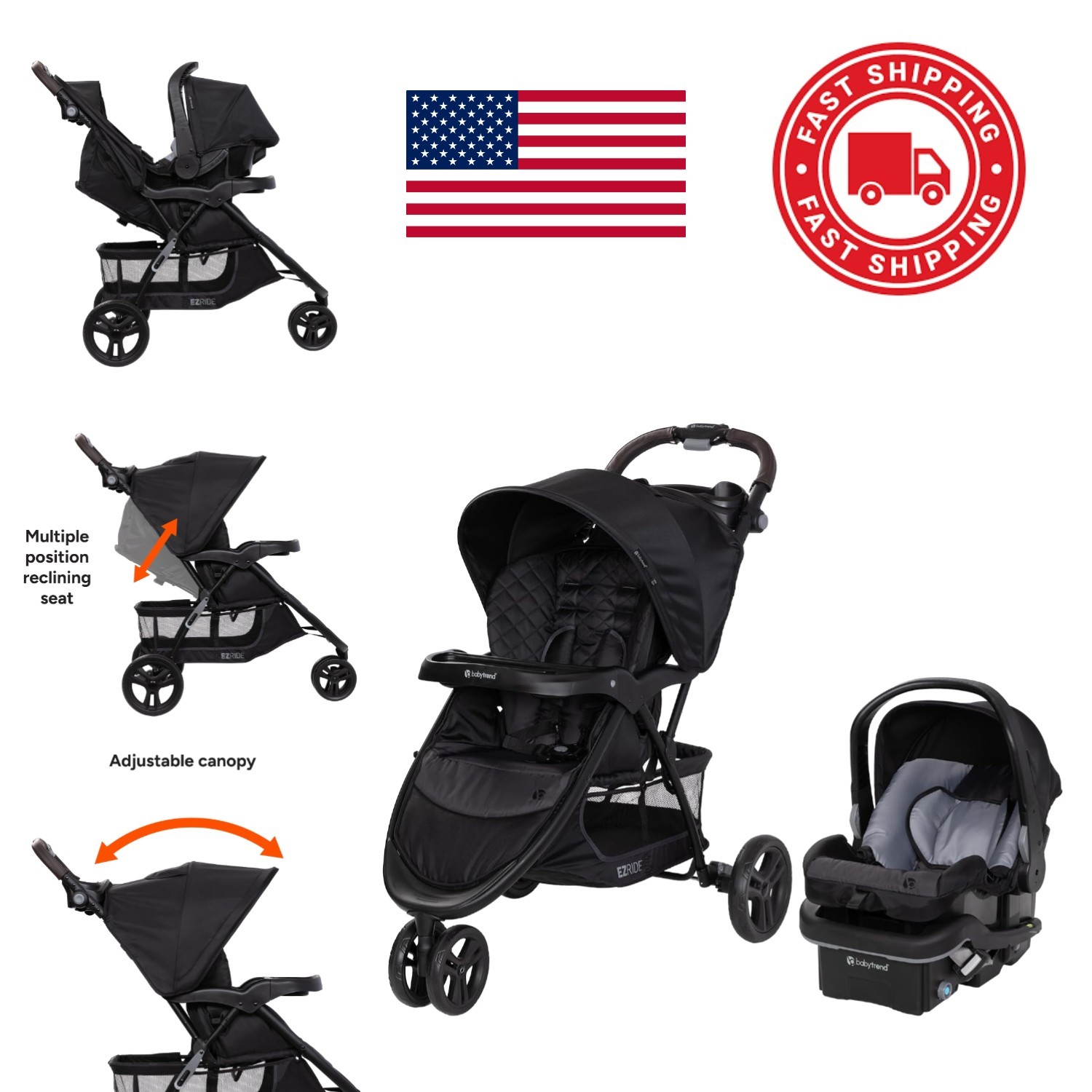 Compact Fold Stroller with Peek a Boo Canopy and Multi Directional Parent Tray