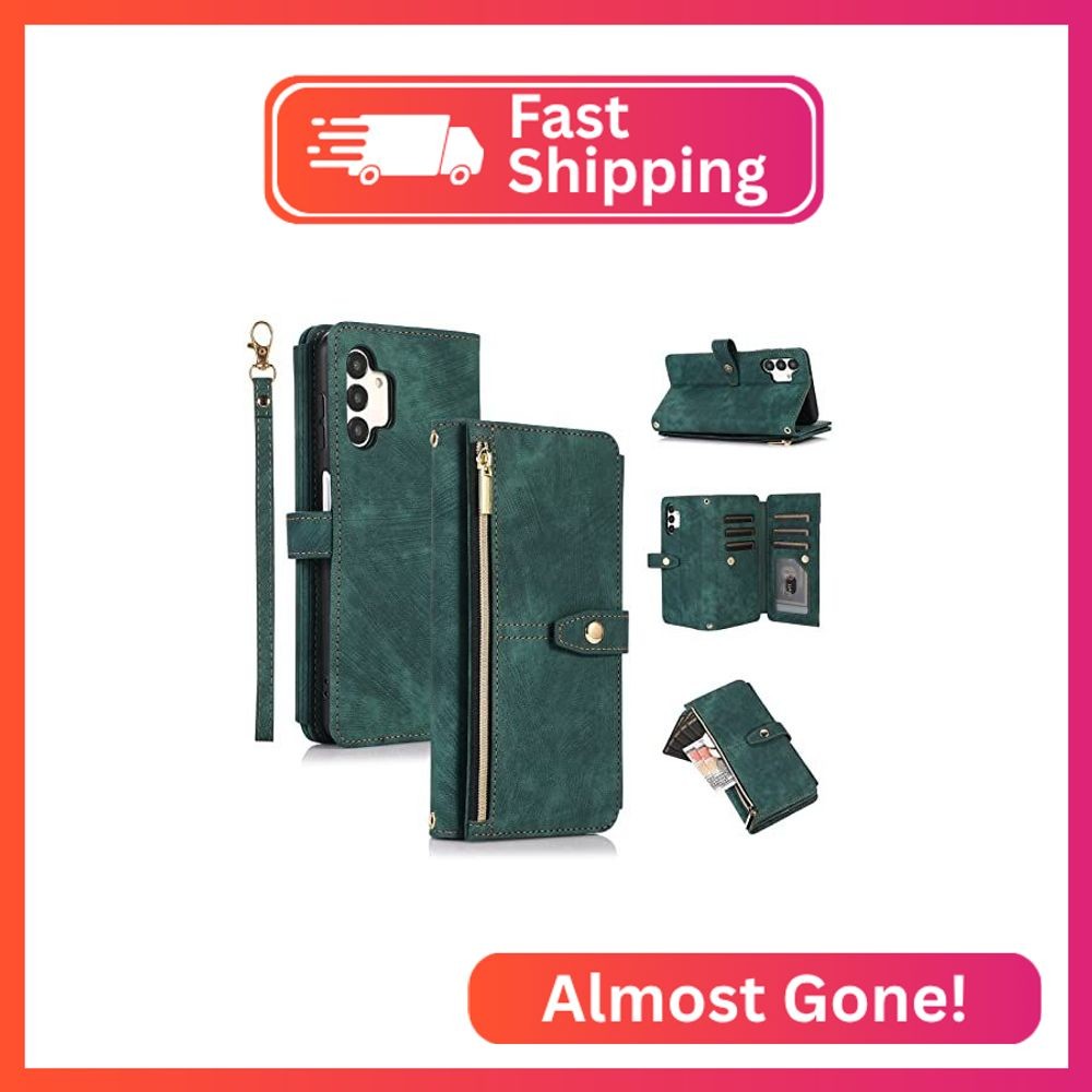 UEEBAI Case for Samsung Galaxy A13/A04s, 9 Card Slots Retro Leather Wallet Flip