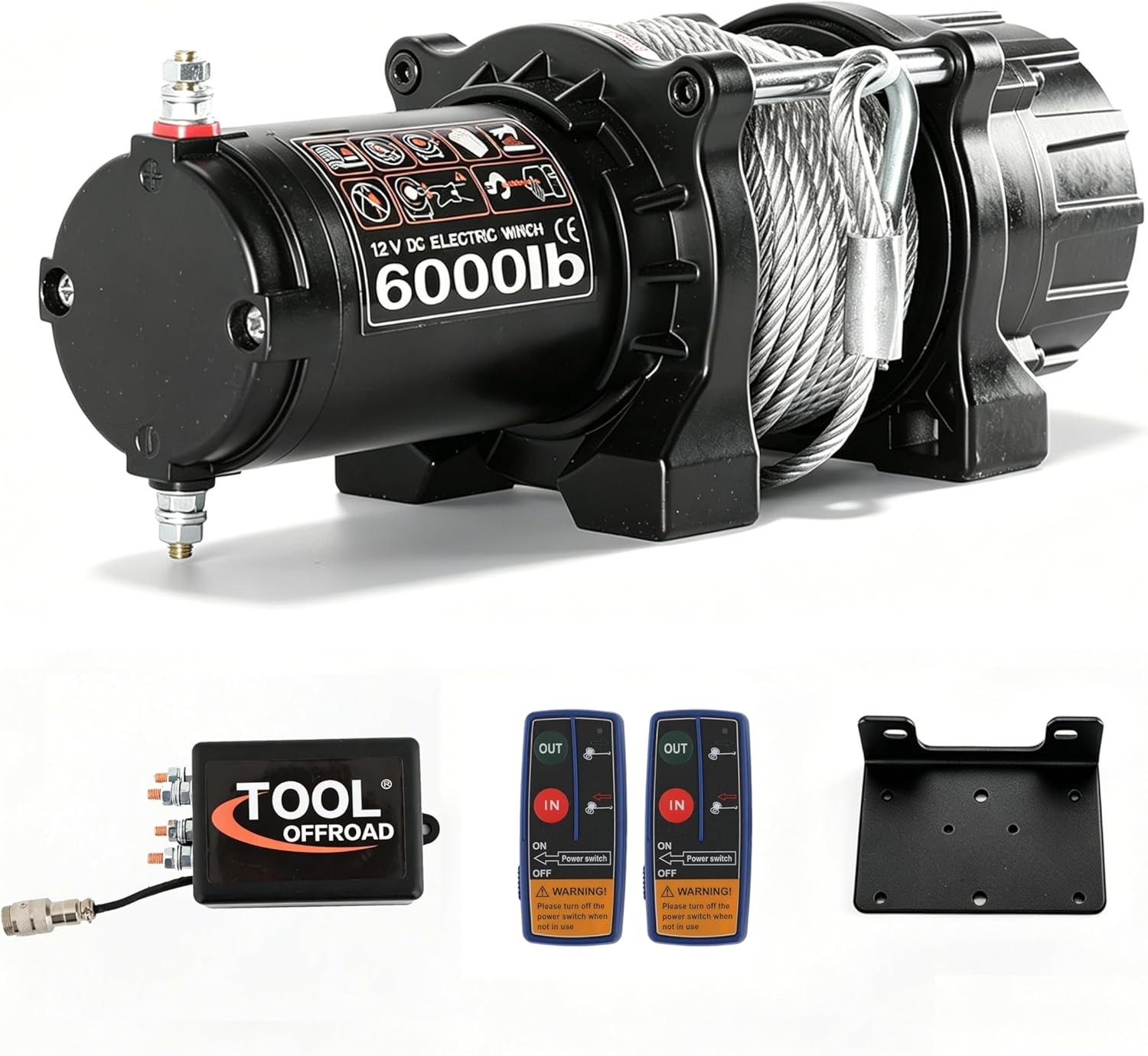 6000lbs 12V ATV UTV Electric Winch Steel Rope Dual Remote Mount Plate