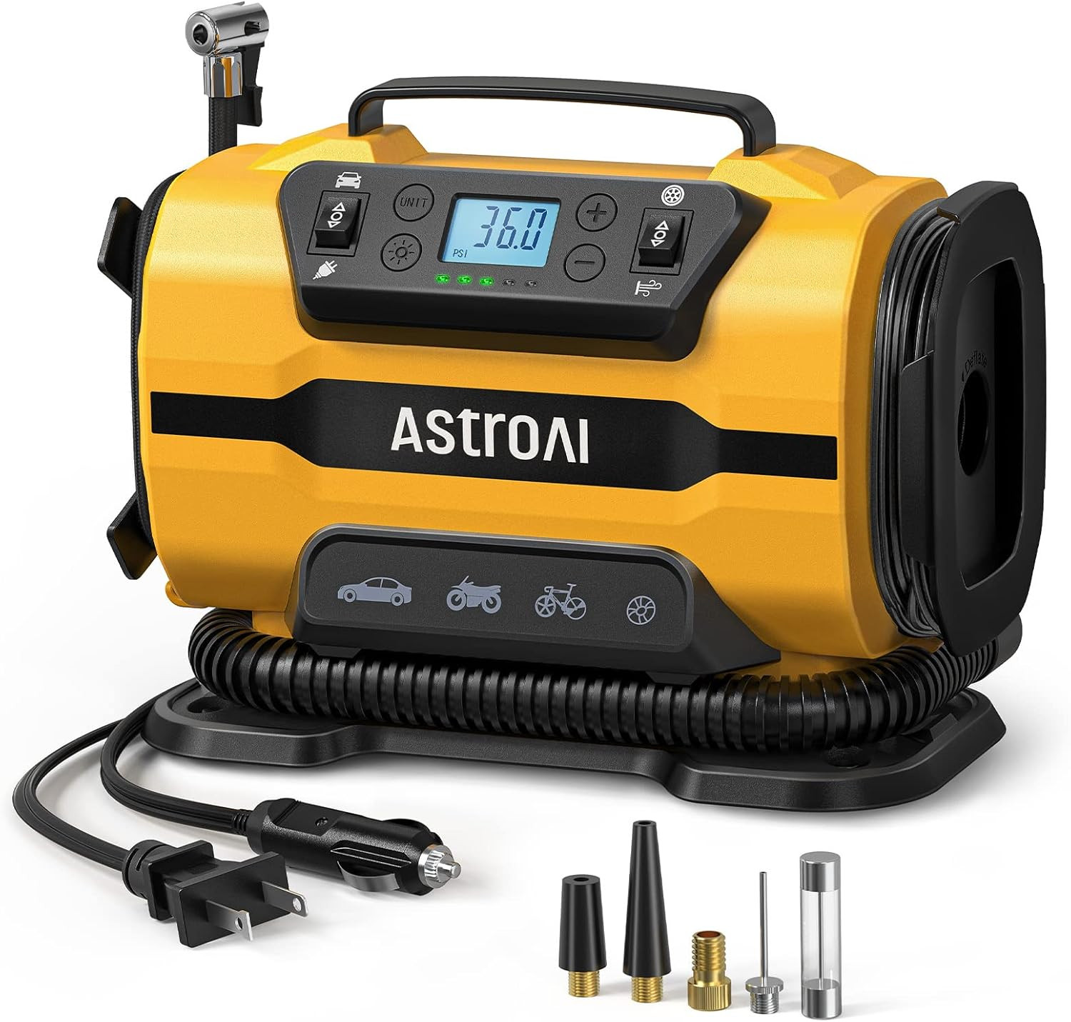Tire Inflator Portable Air Compressor Pump 150PSI 12V DC/110V AC with Dual Metal