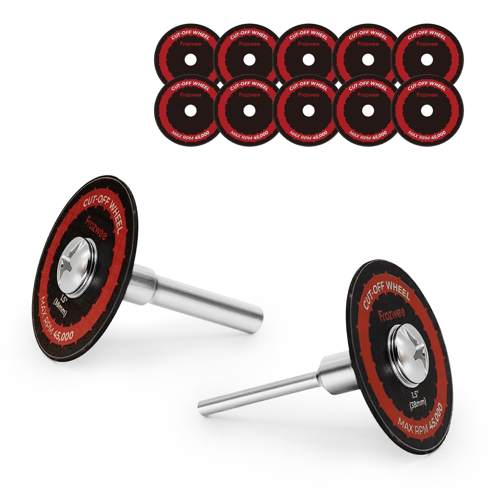 Prozwee 10 Pack 1.5" Cut Off Wheels with 2 Shank(1/4" Mandrel+1/8" Red
