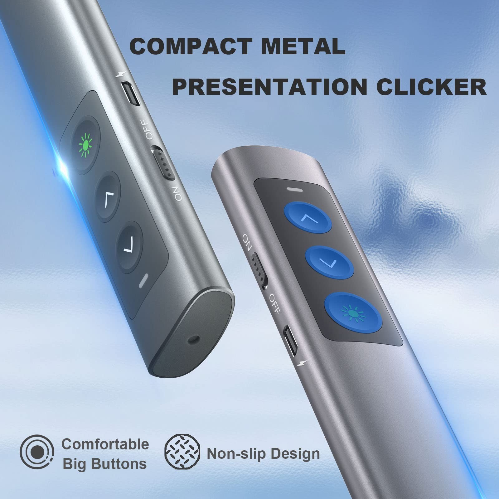 Rechargeable Green Laser Pointer Clicker for PowerPoint, USB-A & USB-C Remote Pr