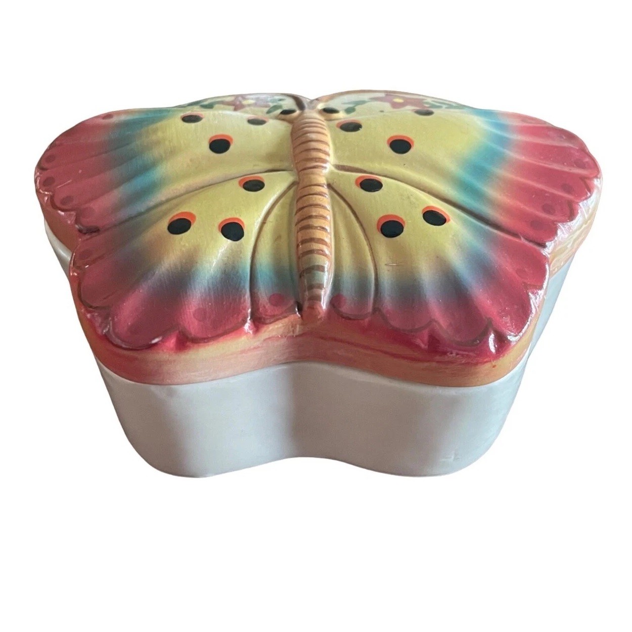 Beautiful Vintage Ceramic Monarch Butterfly Trinket Box 5.5 x 4 x 2.25