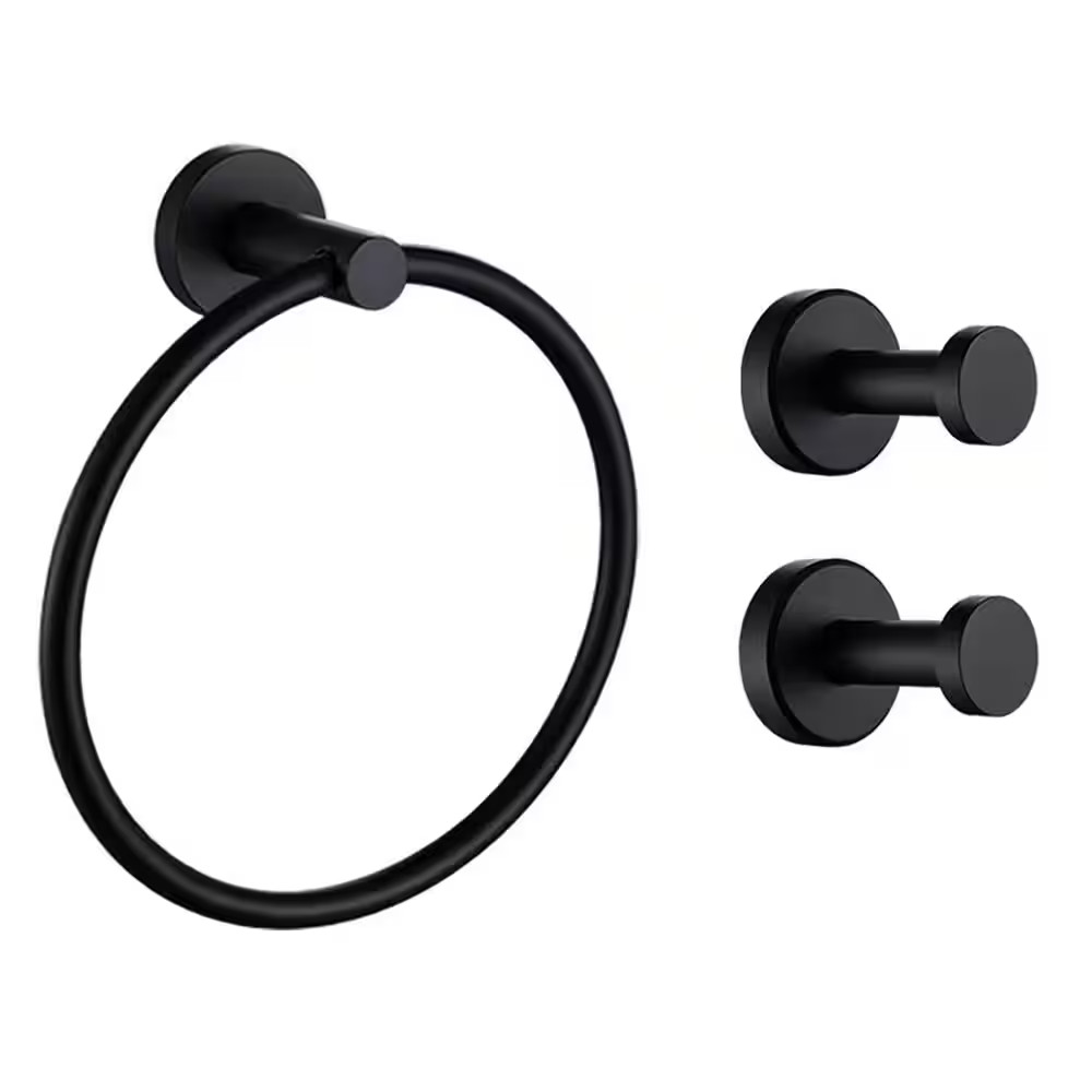 3-Piece Bath Hardware Set with Towel Ring and 2 Pcs Towel Hooks in Stainless Ste