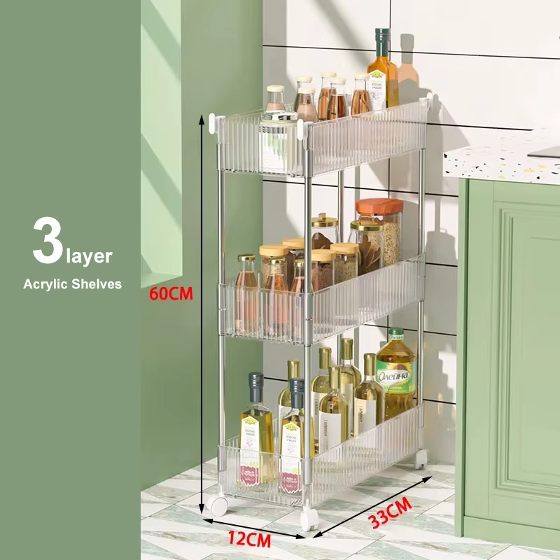 Mobile Storage Rack Trolley Organizer with Wheels Acrylic Narrow Slit Storage Ca