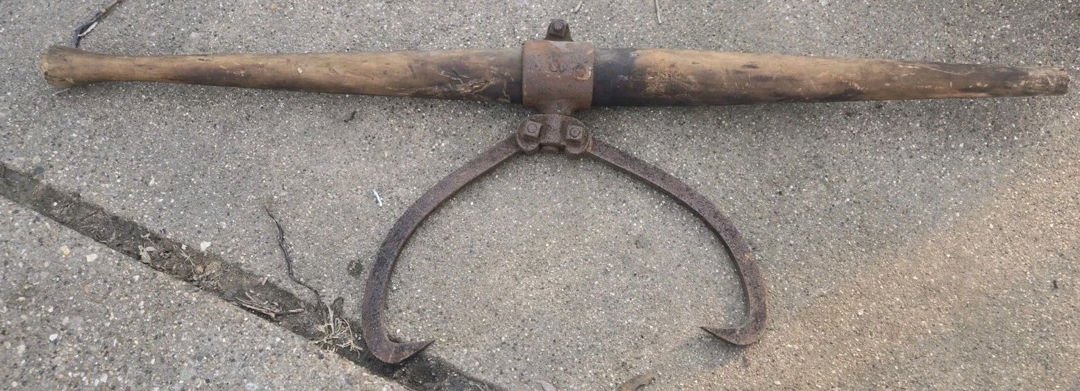 Antique 2 Man Pole Log Carrier Mill Logging Ice Railroad Tongs Tool 42 Inchs