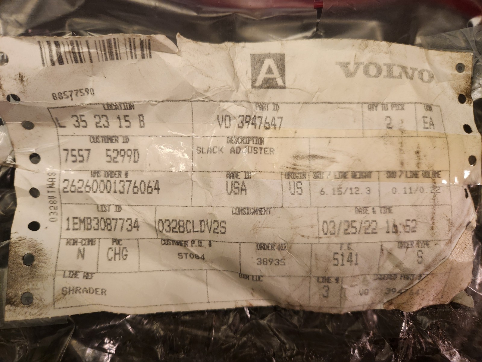 Volvo 3947647 Slack Adjuster (Open Box NEW)
