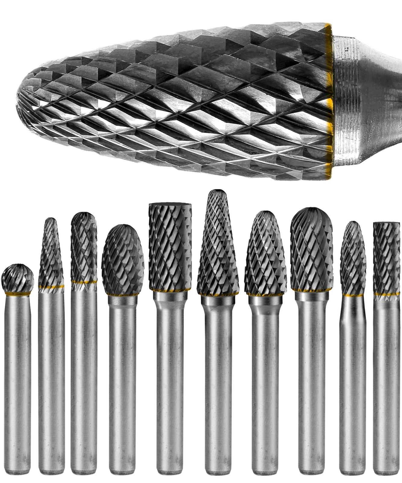 Carbide Burr Set 1/4 In Shank 10-Pc 8mm Head with Clear Storage Box