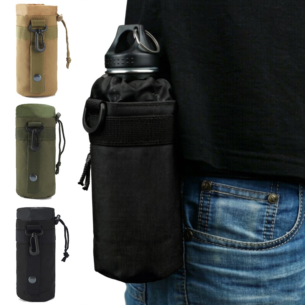 Tactical MOLLE Water Bottle Pouch Drawstring Open Top Travel Hydration Carrier