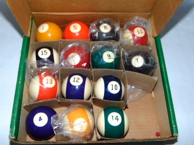 14 Old Boxed Billiard 2-1/4" POOL BALLS, Unused, So Cool For Display, Missing 2