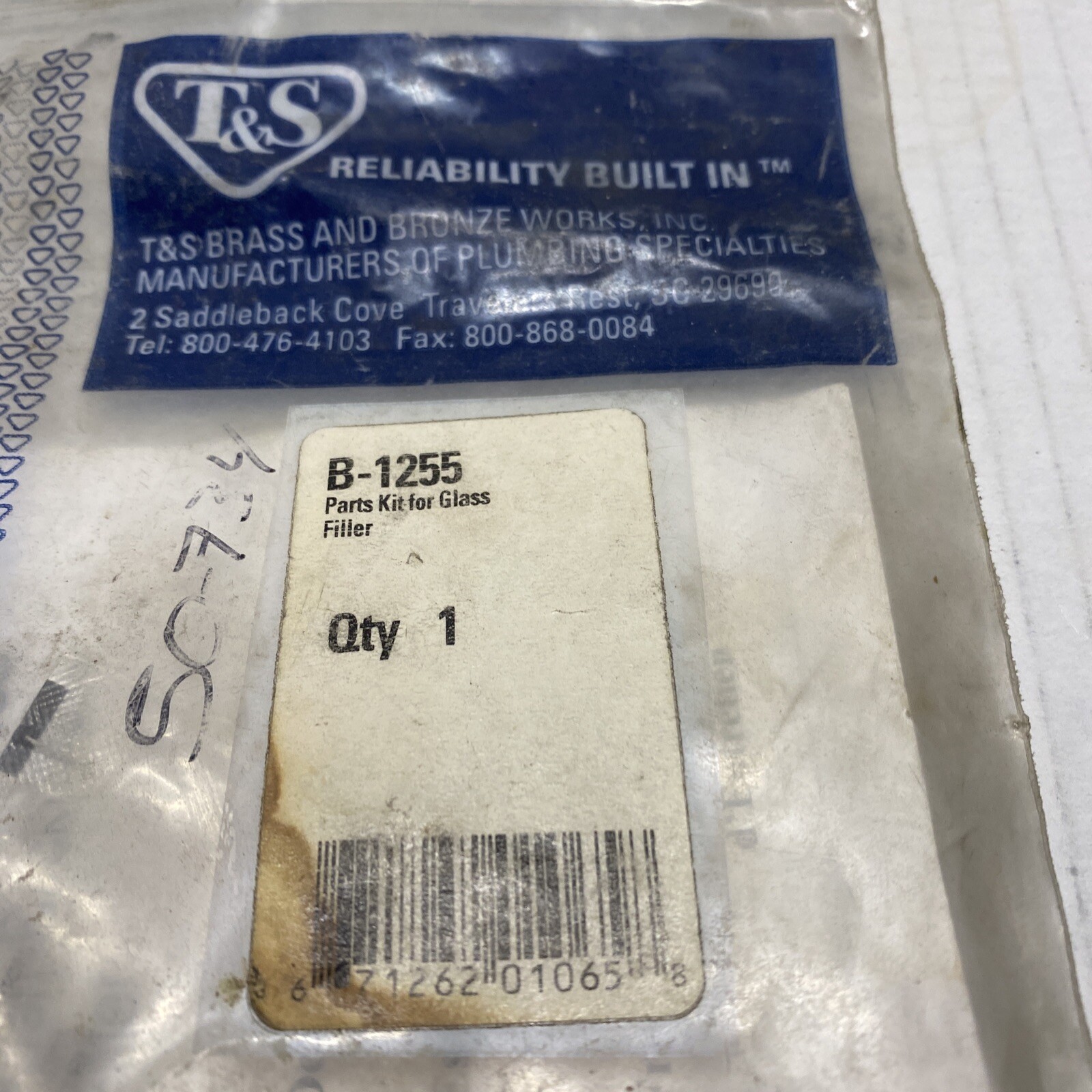 T&S Brass B-1255 REPAIR KIT FOR OLD-STYLE GLASS FILLER New Old Stock
