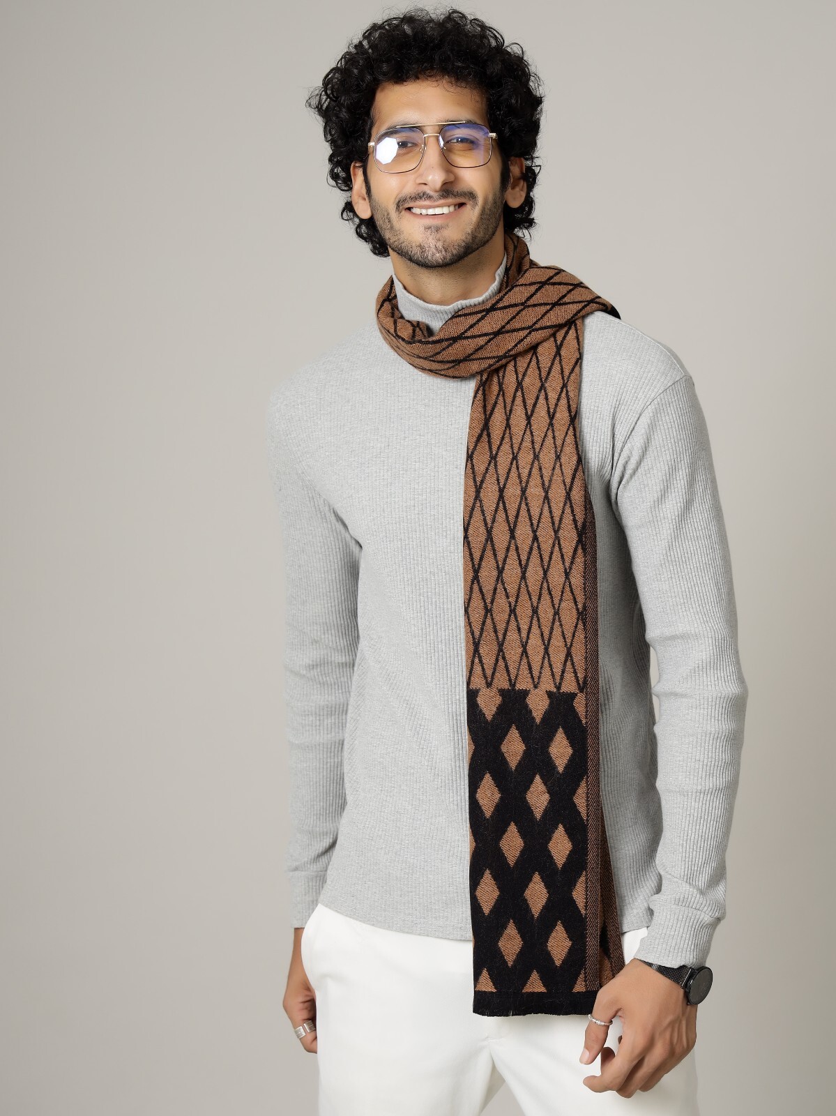 Winter Unisex 100% CASHMERE Warm Checked Scarves Wool India Made Ikat Scarf