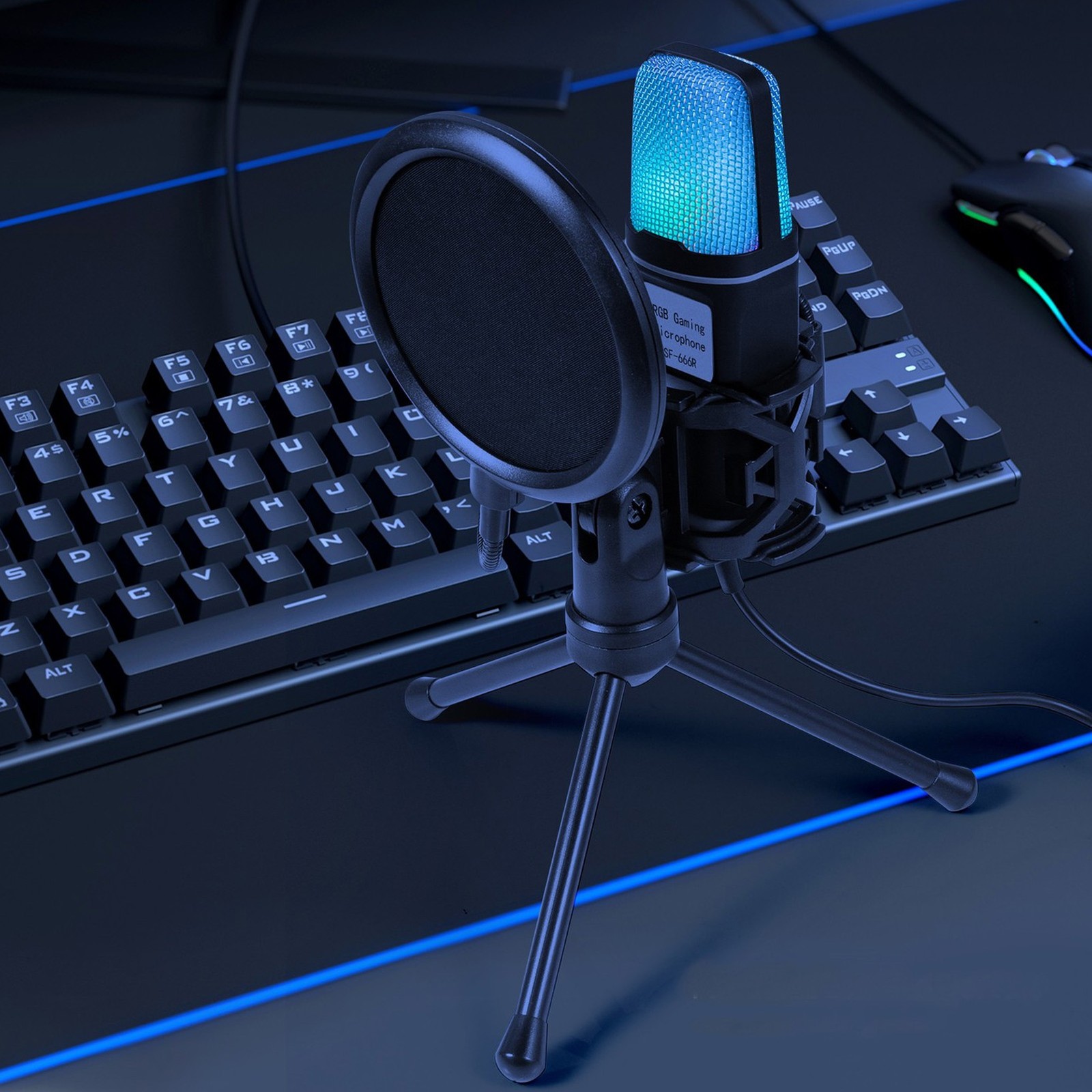 Gaming USB Microphone With RGB Light Desktop Wired Condenser PC Computer Mic