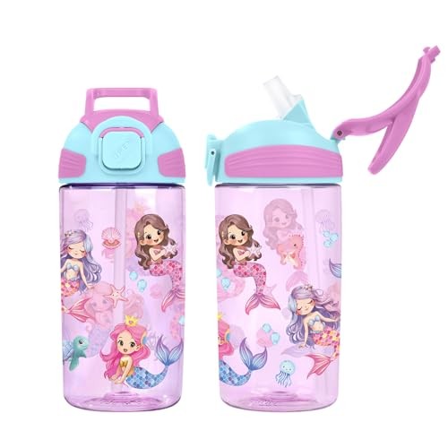 Kids Water Bottle with Straw BPA Free Kids Plastic Bottle 18.6 Ounces Mermaid