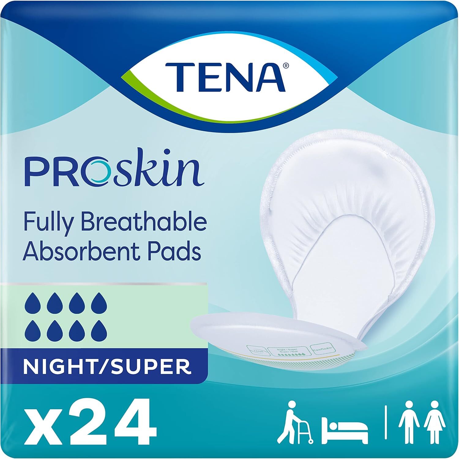 TENA ProSkin Night Super Absorbent Pads, Heavy Absorbency, Unisex, 24ct