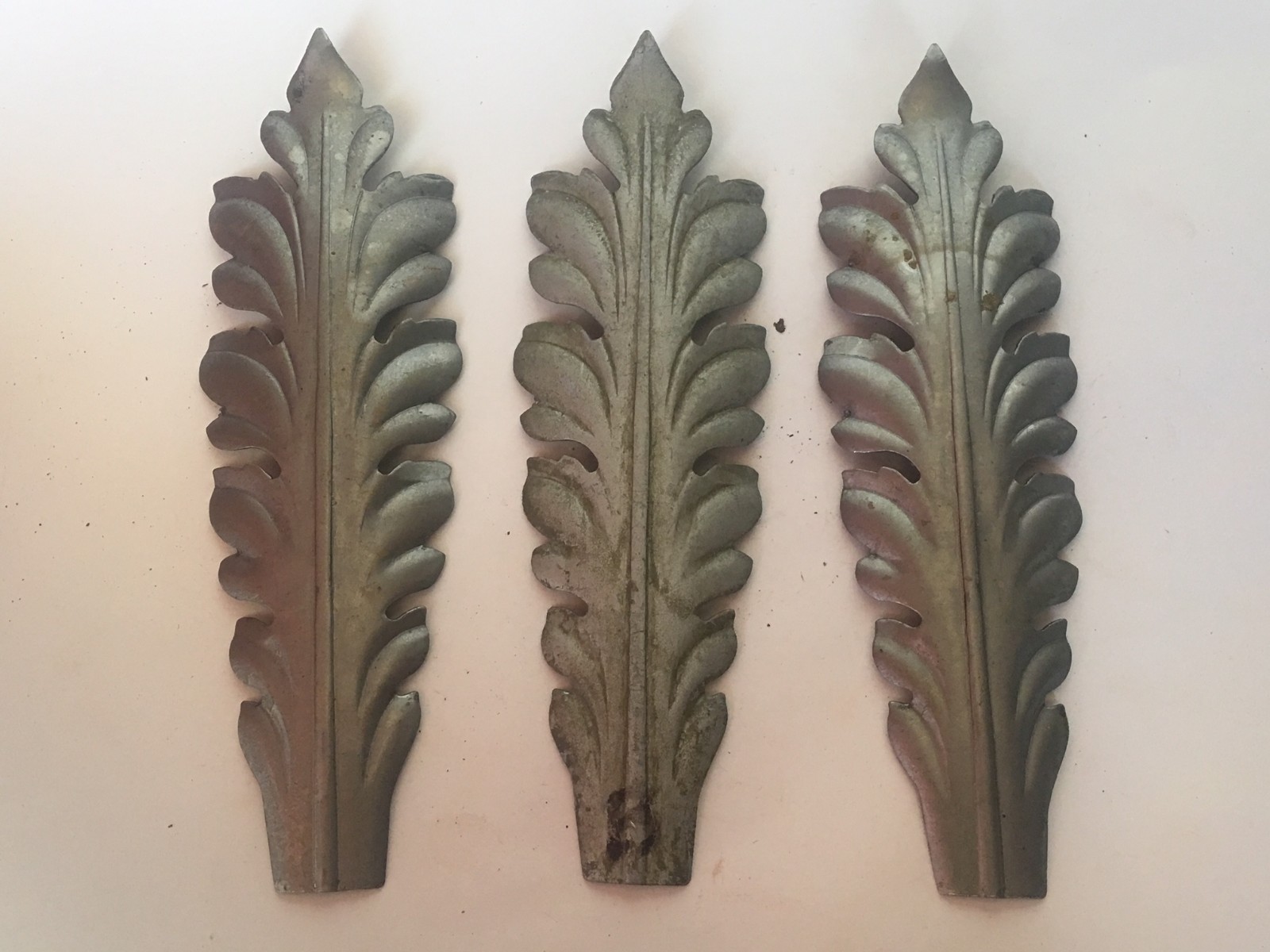 LOT OF 3 stamped steel 7-5/16" LEAVES LAMP PART NEW-Vintage STOCK-STEAMPUNK ART