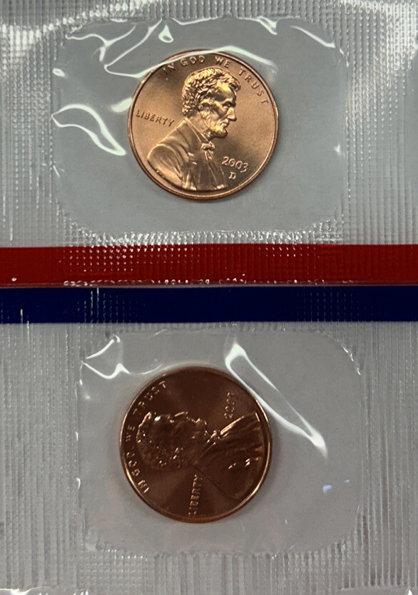 2003 P&D LINCOLN CENTS from MINT SET in MINT CELLO with Free Shipping