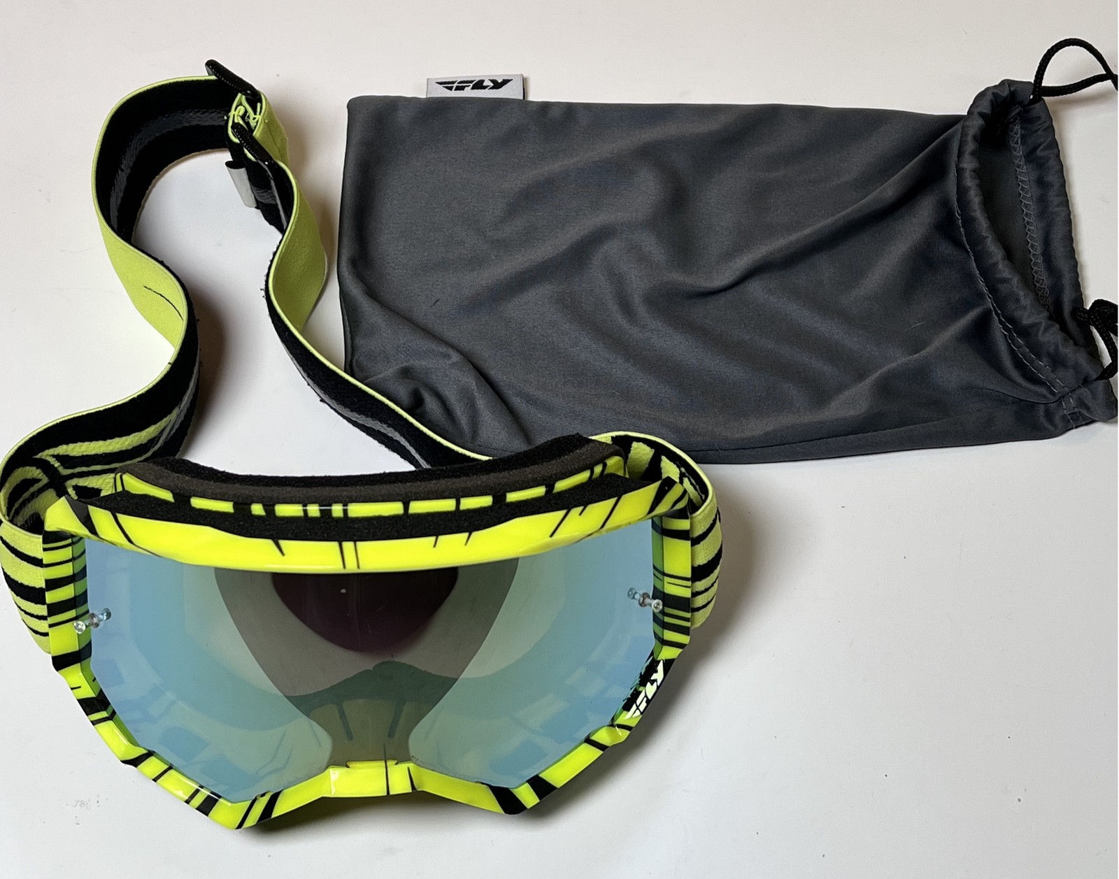 FLY Racing Neon Yellow Paintball Motocross Goggles Mirrored Lens & Bag