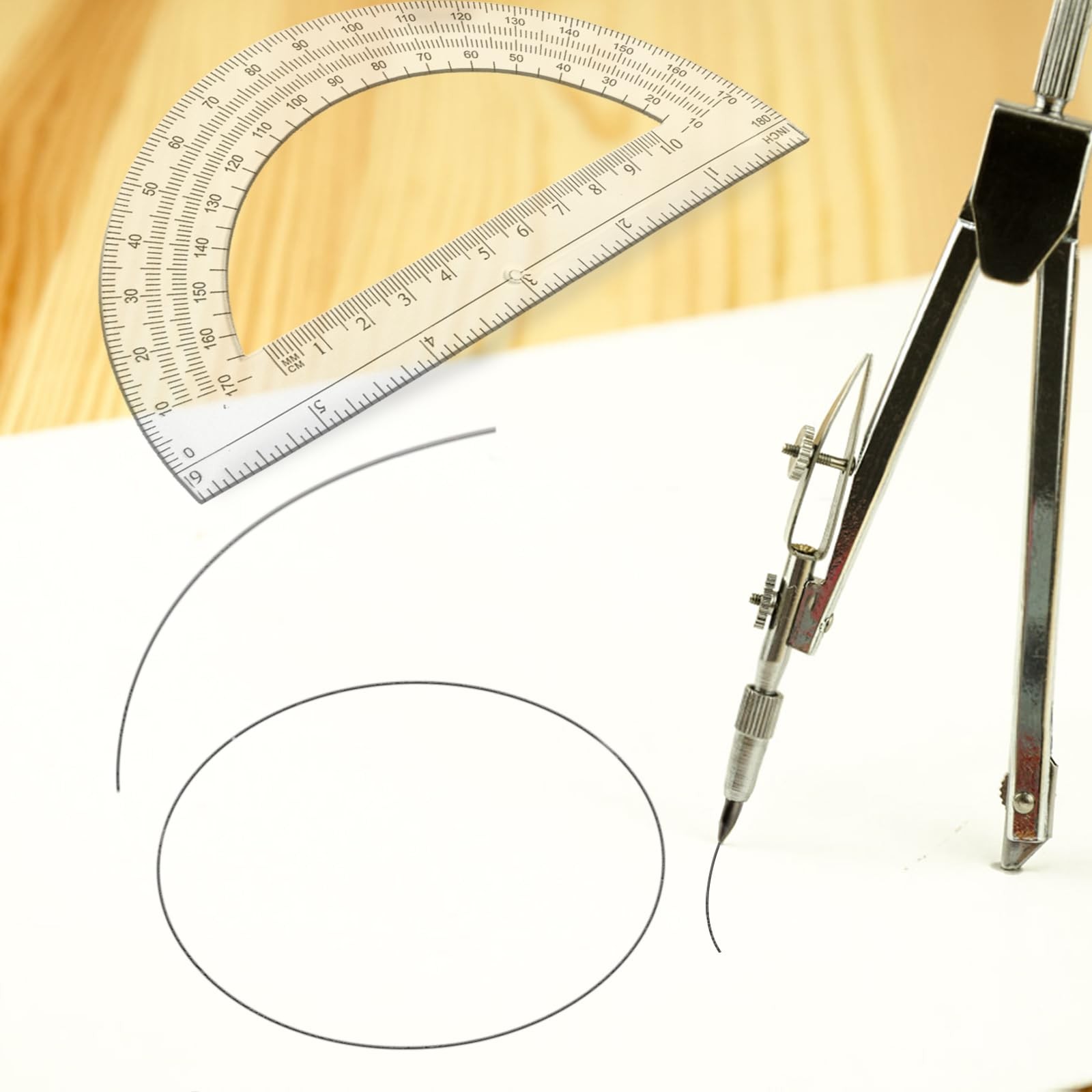 Students Geometry Math Set 6 Inch Transparent Swing Arm Protractor