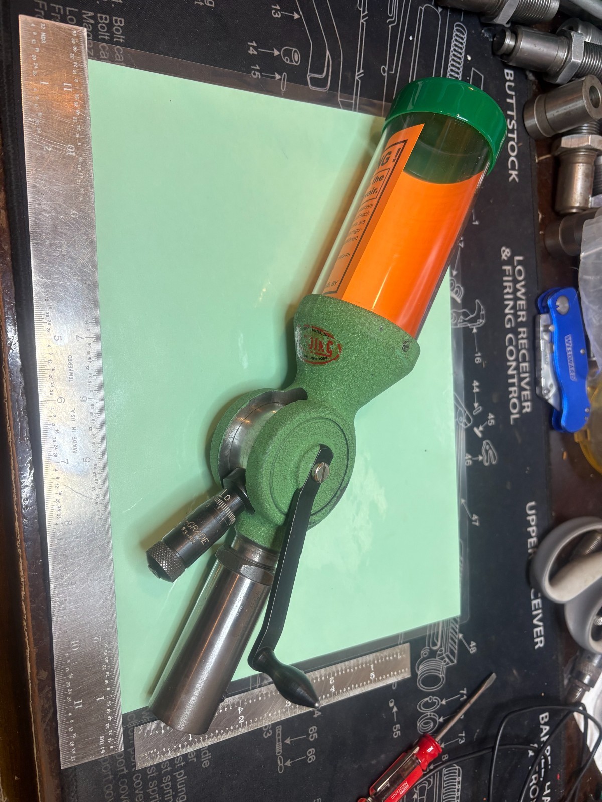 REDDING Match-Grade Powder Measure with Press Riser + Bench Mount.