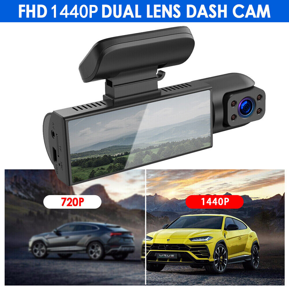 Dual Lens Car Dash Cam DVR Driving Recorder Front Inside Camera 1440P G-sensor