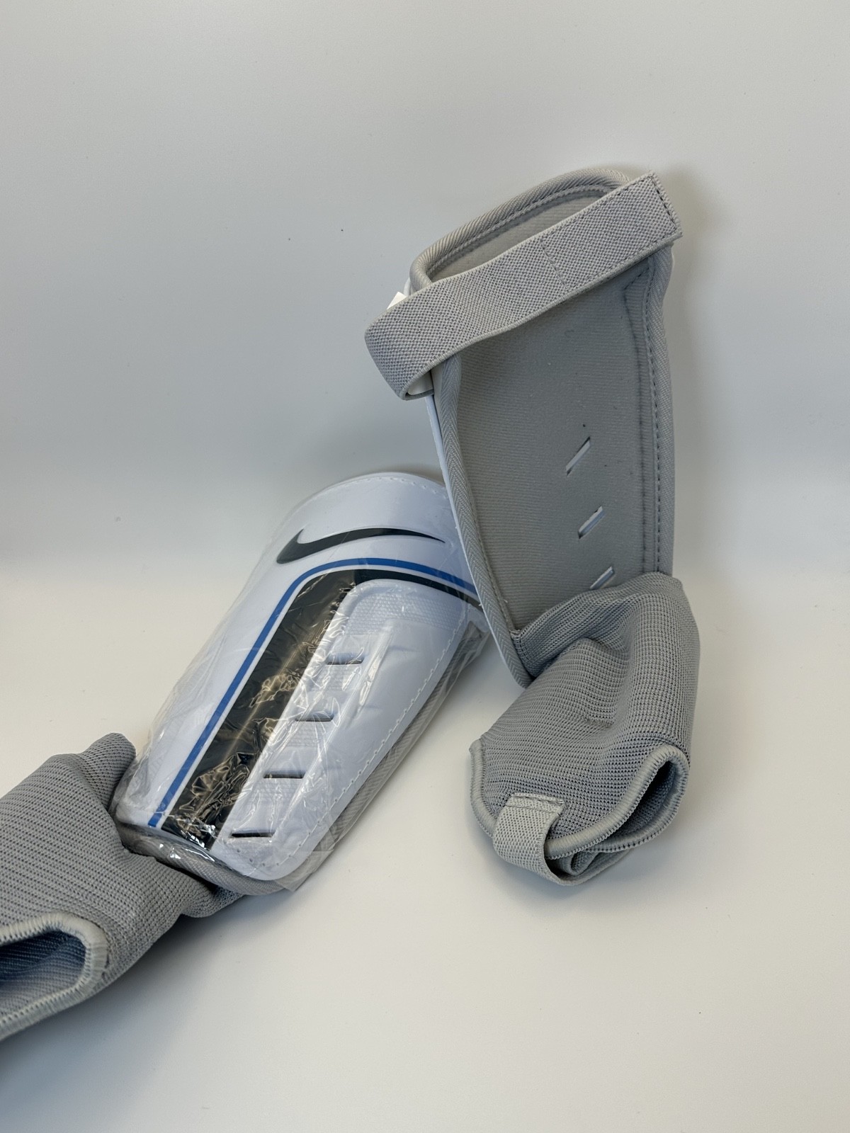 Nike Soccer Shin Guards ALL SIZES – Protective Adjustable Straps, White/Blue
