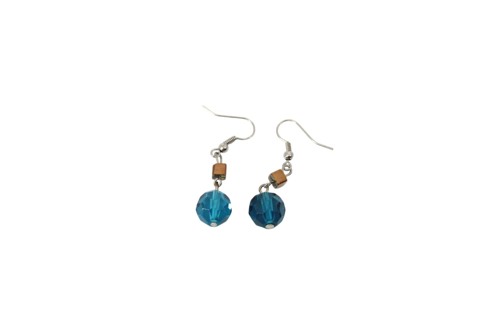 Faceted Aqua Bead Drop Dangle Earrings Vintage 93981
