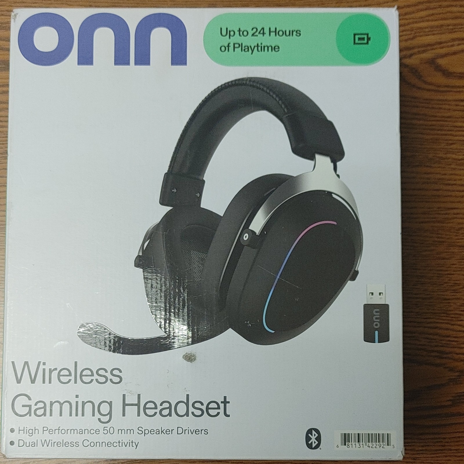 onn Wireless RGB Gaming Headset Flip-to-Mute Boom Mic Noise Cancel BT/USB
