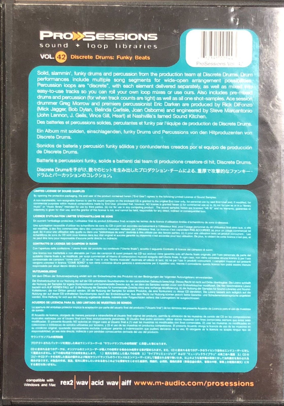 Pro Sessions, Vol. 42: Discrete Drums, Funky Beats (CD, Win+Mac software, 2006)