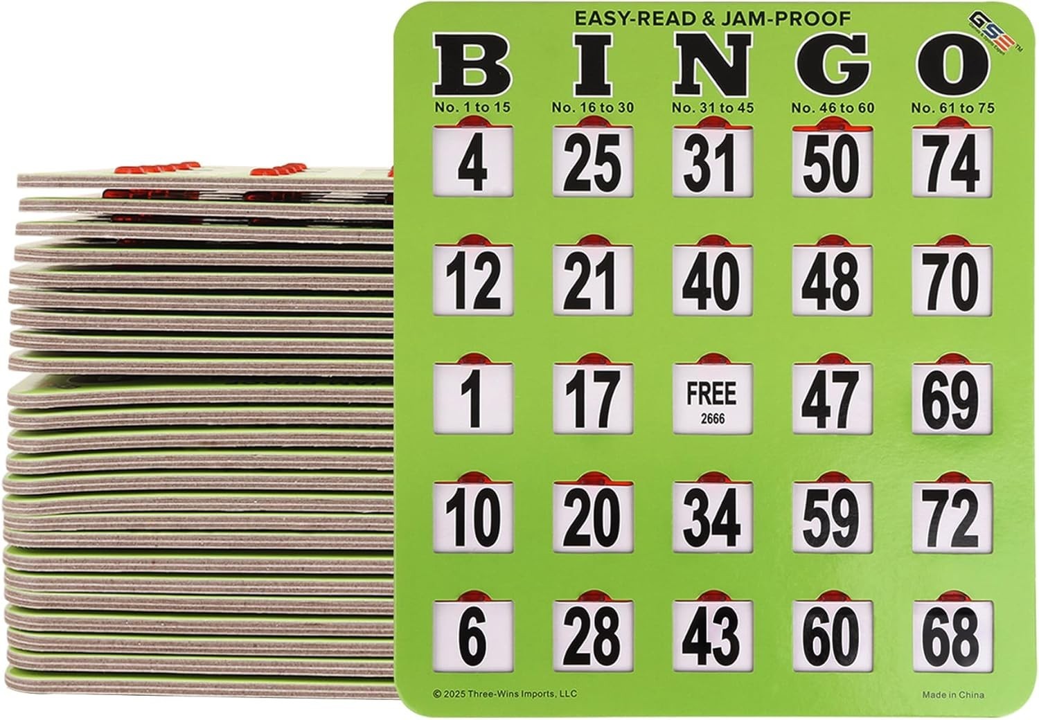 GSE 25-Pack Jumbo Reusable Shutter Slide Bingo Cards w/Large Easy-Read Numbers